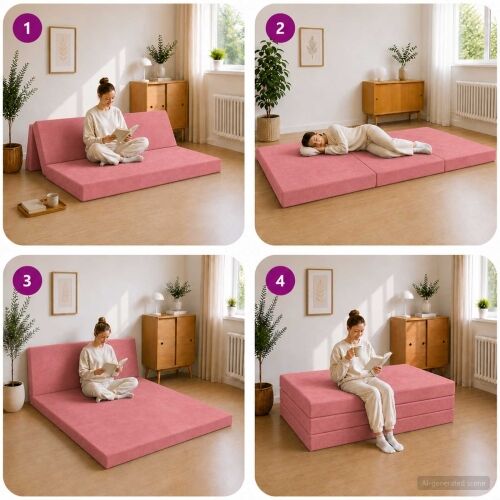 Sofa na razvlačenje 120 x 67 x 45 cm Ružičasta - Ružičasta 200 x 120 x 15 cm Baršun Cijena