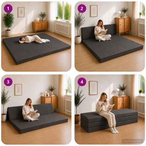 Sofa na razvlačenje 200 x 67 x 45 cm Tamnosiva - Tamnosiva 200 x 200 x 15 cm Tkanina Cijena