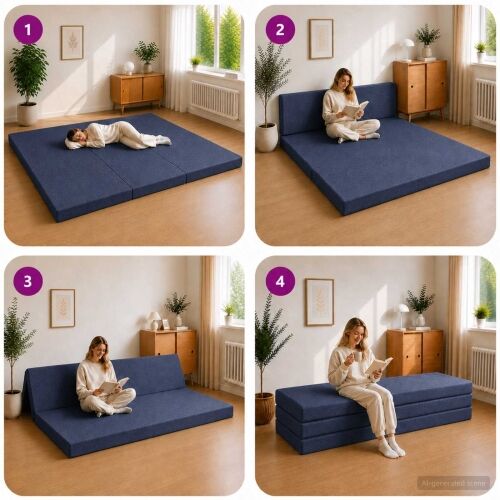 Sofa na razvlačenje 200 x 67 x 45 cm Plava - Plava 200 x 200 x 15 cm Tkanina Cijena