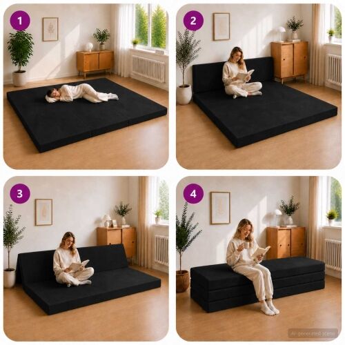 Sofa na razvlačenje 200 x 67 x 45 cm Crna - Crna 200 x 200 x 15 cm Baršun Cijena