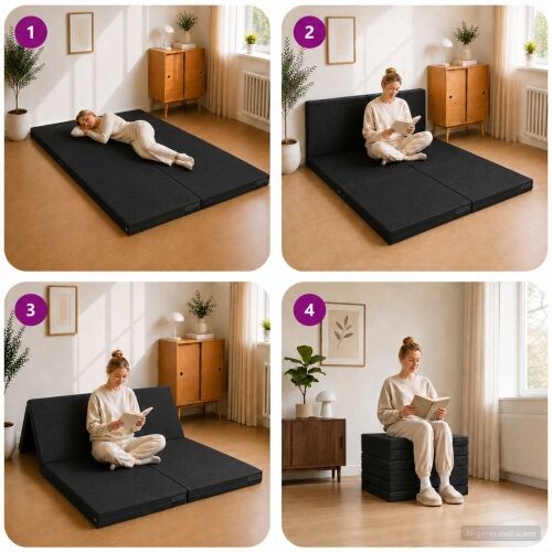Sofa na razvlačenje 140 x 67 x 15 cm Crna - Crna Tkanina Cijena