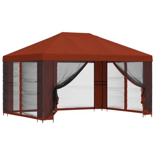Paviljon s bočnim stranama 4 × 3 m Terakota Poliester i čelik - Terakota s 4 bočna zida Cijena