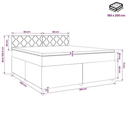 Boxspring krevet s madracem Svjetlosiva 180 x 200 cm Baršun - Svjetlosiva 180 x 200 cm Dizajn s rombovima Cijena