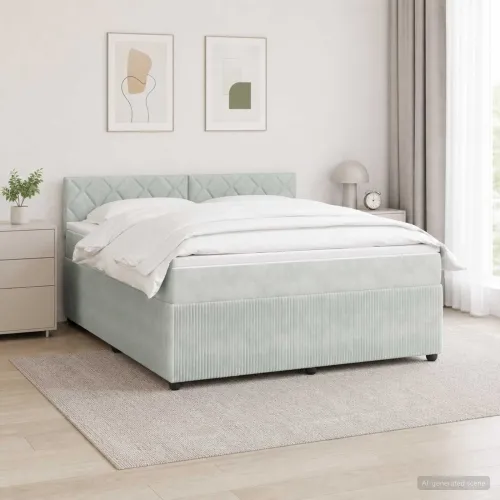 Boxspring krevet s madracem Svjetlosiva 180 x 200 cm Baršun - Svjetlosiva 180 x 200 cm Dizajn s rombovima Cijena