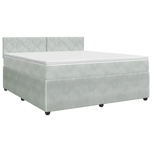 Boxspring krevet s madracem Svjetlosiva 180 x 200 cm Baršun - Svjetlosiva 180 x 200 cm Dizajn s rombovima Cijena