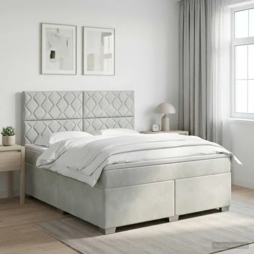 Boxspring krevet s madracem Svjetlosiva 180 x 200 cm Baršun - Svjetlosiva 180 x 200 cm Dizajn s rombovima Cijena
