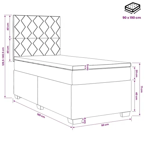 Boxspring krevet s madracem Svjetlosiva 90 x 190 cm Baršun - Svjetlosiva 90 x 190 cm Dizajn s rombovima Cijena