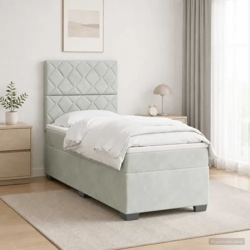 Boxspring krevet s madracem Svjetlosiva 90 x 200 cm Baršun - Svjetlosiva 90 x 200 cm Dizajn s rombovima Cijena