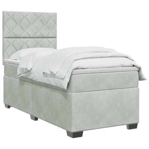 Boxspring krevet s madracem Svjetlosiva 90 x 200 cm Baršun - Svjetlosiva 90 x 200 cm Dizajn s rombovima Cijena