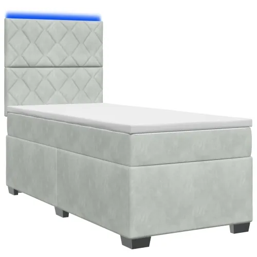 Boxspring krevet s madracem Svjetlosiva 90 x 200 cm Baršun - Svjetlosiva 90 x 200 cm Dizajn s rombovima Cijena
