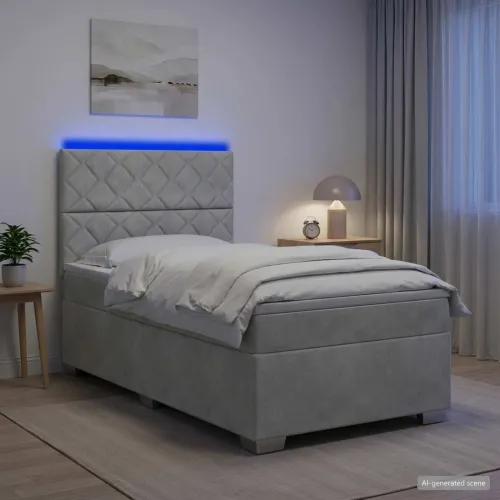 Boxspring krevet s madracem Svjetlosiva 90 x 200 cm Baršun - Svjetlosiva 90 x 200 cm Dizajn s rombovima Cijena