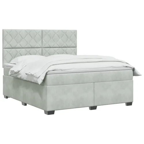 Boxspring krevet s madracem Svjetlosiva 180 x 200 cm Baršun - Svjetlosiva 180 x 200 cm Dizajn s rombovima Cijena