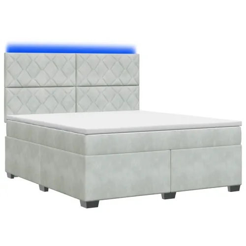 Boxspring krevet s madracem Svjetlosiva 180 x 200 cm Baršun - Svjetlosiva 180 x 200 cm Dizajn s rombovima Cijena