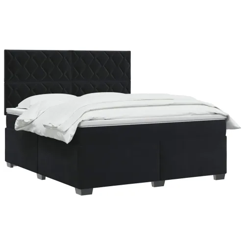 Boxspring krevet s madracem Crna 180 x 200 cm Baršun - Crna 180 x 200 cm Dizajn s rombovima Cijena