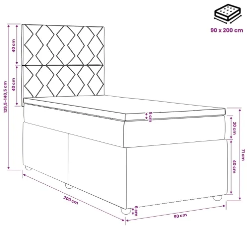 LED okvir za krevet s madracem Svjetlosiva 90 x 200 cm Baršun - Svjetlosiva 90 x 200 cm Dizajn s rombovima Cijena