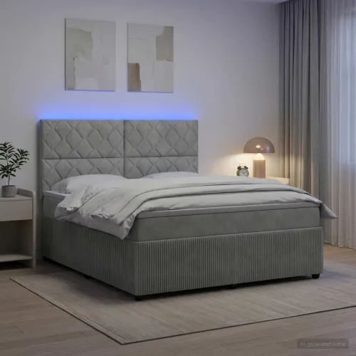 LED okvir za krevet s madracem Svjetlosiva 180 x 200 cm Baršun - Svjetlosiva 180 x 200 cm Dizajn s rombovima Cijena