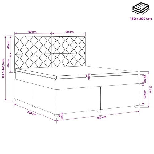 LED okvir za krevet s madracem Svjetlosiva 180 x 200 cm Baršun - Svjetlosiva 180 x 200 cm Dizajn s rombovima Cijena