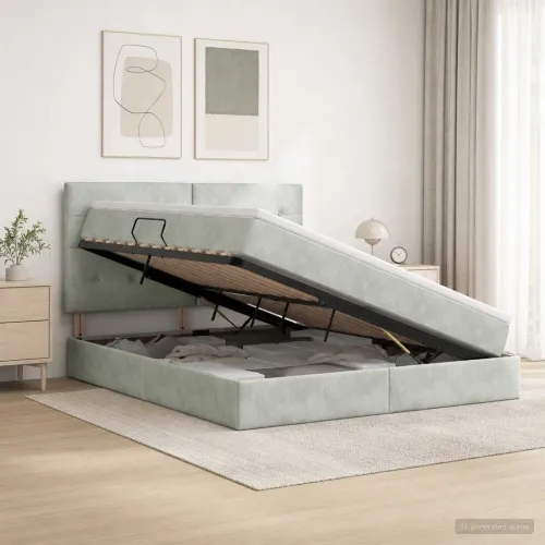 Krevet od pjene s madracem i LED-om Svjetlosiva 180 x 200 cm - Svjetlosiva 180 x 200 cm Dizajn s rombovima Cijena