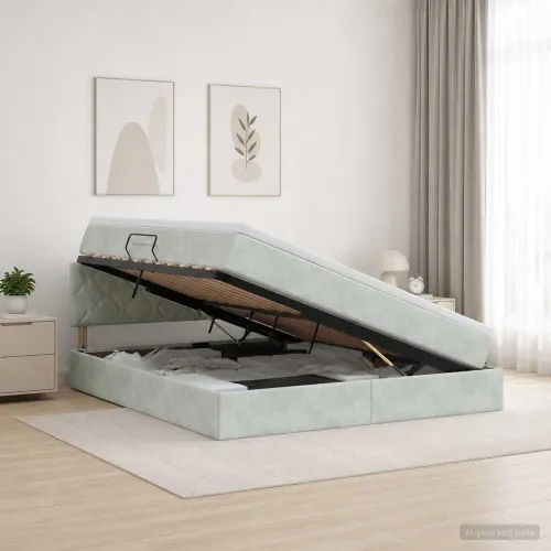 Krevet s od storage Svjetlosiva 180 x 200 cm Baršun - Svjetlosiva 180 x 200 cm Dizajn s rombovima Cijena