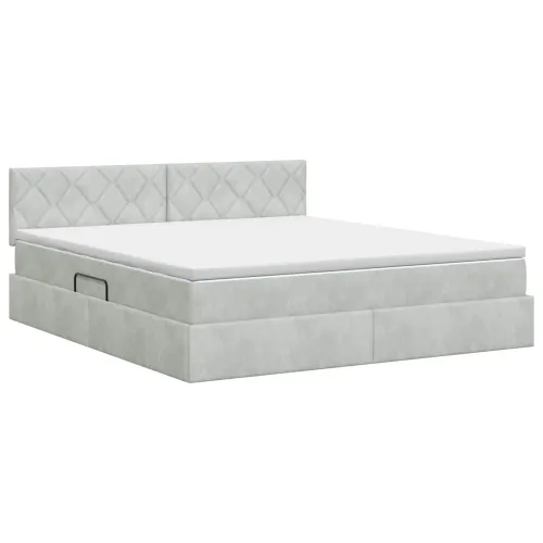Krevet s od storage Svjetlosiva 180 x 200 cm Baršun - Svjetlosiva 180 x 200 cm Dizajn s rombovima Cijena