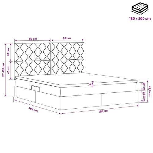 Krevet s madracem i skladištem Svjetlosiva 180 x 200 cm Baršun - Svjetlosiva 180 x 200 cm Dizajn s rombovima Cijena