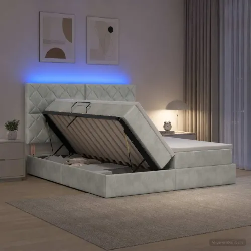 LED krevet za pohranu s madracem Svjetlosiva 180 x 200 cm - Svjetlosiva 180 x 200 cm Dizajn s rombovima Cijena