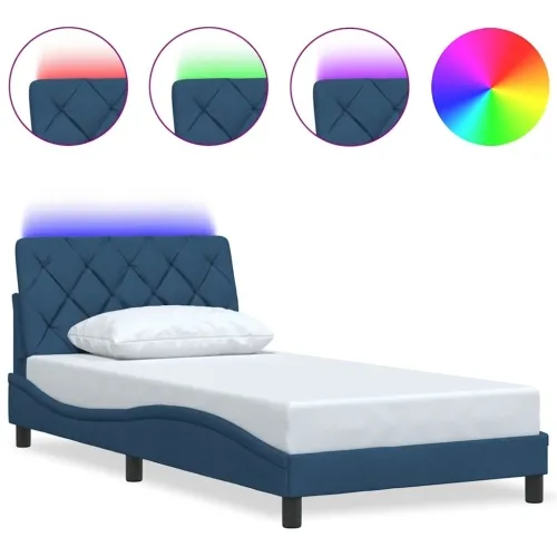 Okvir kreveta s LED-om bez madraca Plava 100x200 cm tkanina - Plava 100 x 200 cm Cijena