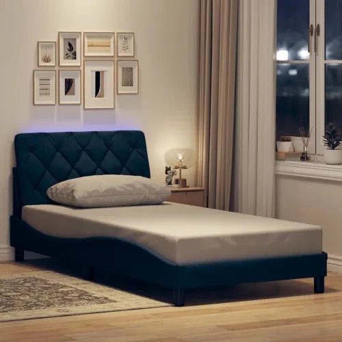 Okvir kreveta s LED-om bez madraca Plava 100x200 cm tkanina - Plava 100 x 200 cm Cijena