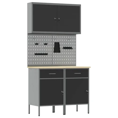Radni ormar s ladicama 5 kom. Crna Inženjerska drva i čelik - Crna 2x (84 cm) Cijena