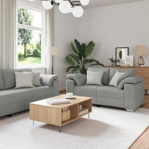 Sofa 3 kom. Oblačnosiva Platnasta tkanina - Siva tkanina oblak Cijena