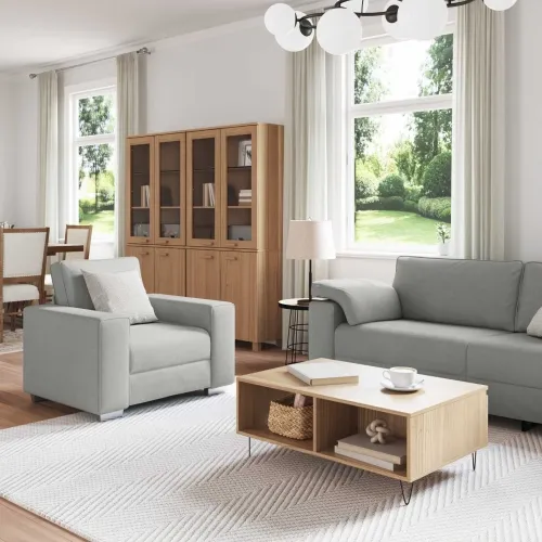 Sofa 3 kom. Oblačnosiva Platnasta tkanina - Siva tkanina oblak Cijena