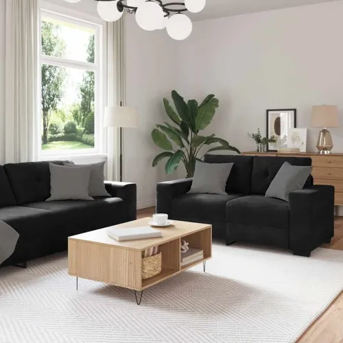 Dvodijelni set sofa s jastucima, crni baršun - Crna Cijena