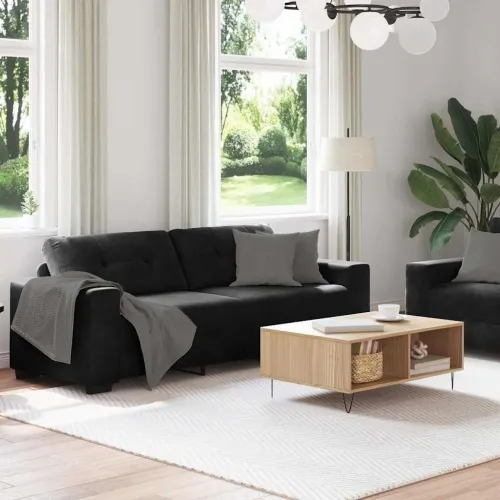 Dvodijelni set sofa s jastucima, crni baršun - Crna Cijena