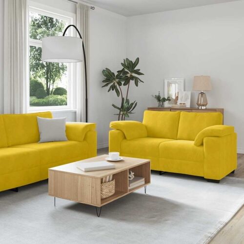 Dvodijelni set sofa s jastucima, žuti baršun Cijena