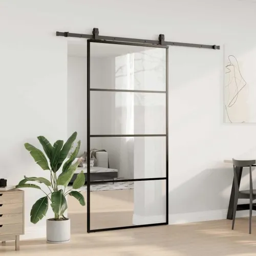 Klizna vrata s okovima crna 102,5x205 cm ESG staklo - Crna 102.5 x 205 cm (213 cm sliding rail) Transparentan Cijena