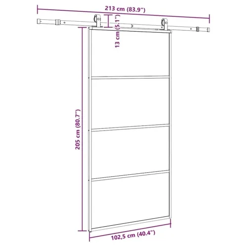 Klizna vrata s okovima crna 102,5x205 cm ESG staklo - Crna 102.5 x 205 cm (213 cm sliding rail) Transparentan Cijena