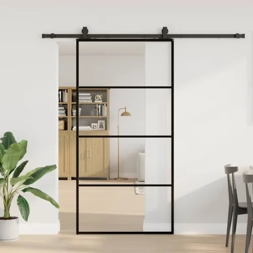Klizna vrata s okovima crna 102,5x205 cm ESG staklo - Crna 102.5 x 205 cm (213 cm sliding rail) Transparentan Cijena