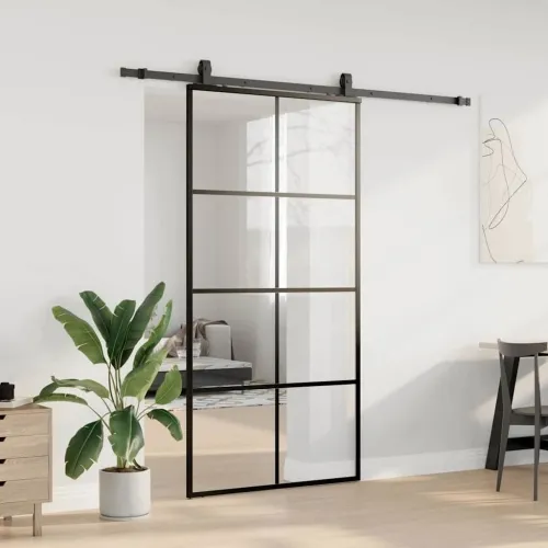 Klizna vrata s okovima crna 102,5x205 cm ESG staklo - Crna 102.5 x 205 cm (213 cm sliding rail) Transparentan Cijena