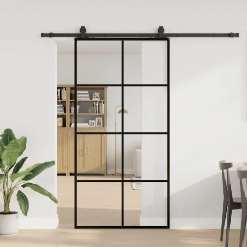 Klizna vrata s okovima crna 102,5x205 cm ESG staklo - Crna 102.5 x 205 cm (213 cm sliding rail) Transparentan Cijena