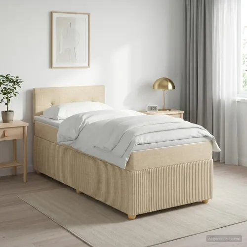 Boxspring krevet s madracem Krem 100 x 200 cm Tkanina - Krem 100 x 200 cm Prošiveno gumbima Cijena