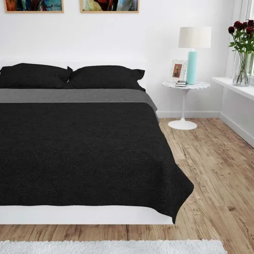 Dvostrani prošiveni prekrivač 220x240 cm sivo crni - Siva i crna 220 x 240 cm Cijena