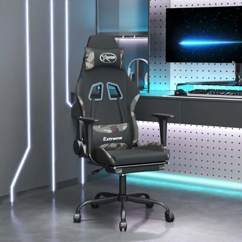 Gaming stolica od tkanine s osloncem za noge crno-maskirna - Crna i maskirna Sa naslonom za noge Cijena