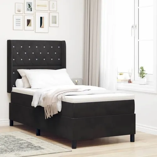 Box spring krevet s madracem Crna 90 x 200 cm Baršun - Crna 90 x 200 cm Kristal s dugmadima Cijena