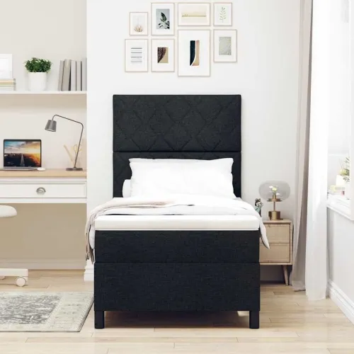 Box spring krevet s LED trakama Crna 90 x 190 cm tkanina - Crna 90 x 190 cm Dizajn s rombovima Cijena