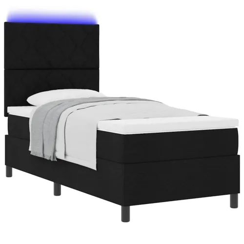 Box spring krevet s LED trakama Crna 90 x 200 cm tkanina - Crna 90 x 200 cm Dizajn s rombovima Cijena