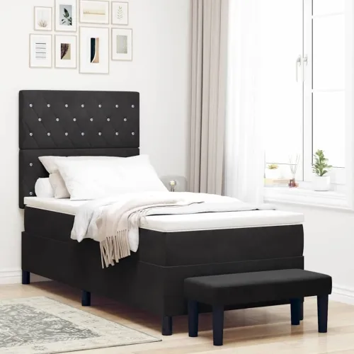 Box spring krevet s uzglavljem Crna 200 x 90 cm Baršun - Crna 90 x 200 cm Kristal s dugmadima Cijena