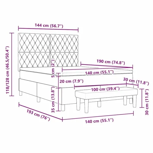 Box spring krevet s uzglavljem Crna 190 x 140 cm Baršun - Crna 140 x 190 cm Kristal s dugmadima Cijena