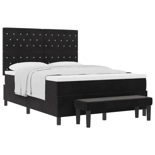 Box spring krevet s uzglavljem Crna 200 x 140 cm Baršun - Crna 140 x 200 cm Kristal s dugmadima Cijena