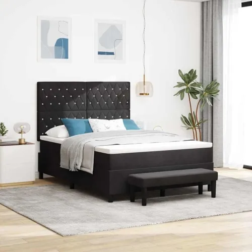 Box spring krevet s uzglavljem Crna 200 x 140 cm Baršun - Crna 140 x 200 cm Kristal s dugmadima Cijena