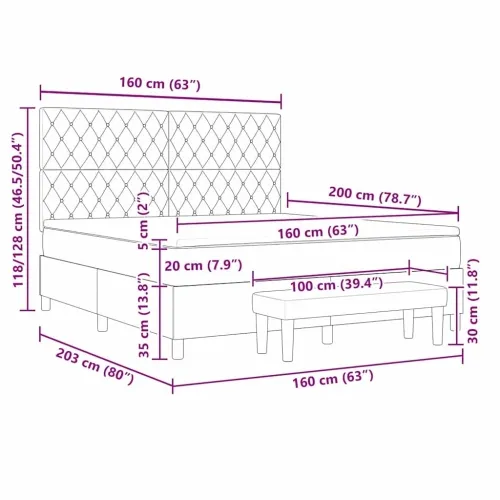 Box spring krevet s uzglavljem Crna 200 x 160 cm Baršun - Crna 160 x 200 cm Kristal s dugmadima Cijena